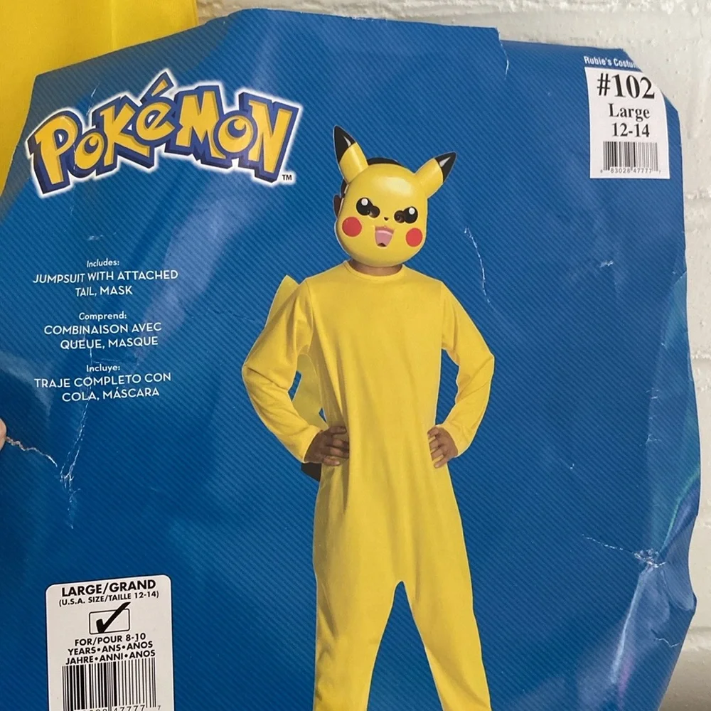 Kids Pokémon Pikachu Yellow Jumpsuit Halloween Costume Size Large 12-14